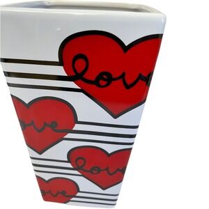 ProFlowers Ceramic Vase Red Hearts Love Black Stripes Square Top